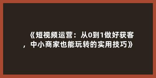 《短视频运营：从0到1做好获客，中小商家也能玩转的实用技巧》