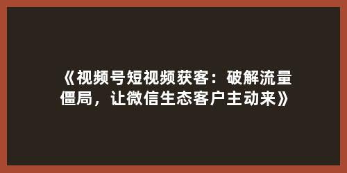 《视频号短视频获客：破解流量僵局，让微信生态客户主动来》