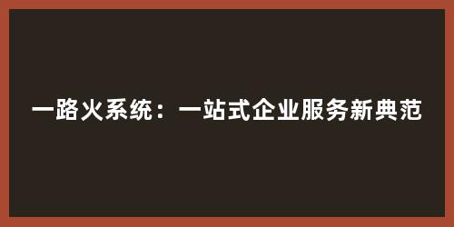 一路火系统：一站式企业服务新典范