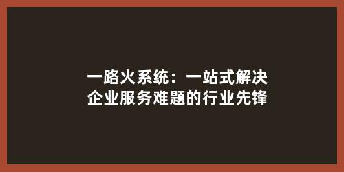 一路火系统：一站式解决企业服务难题的行业先锋