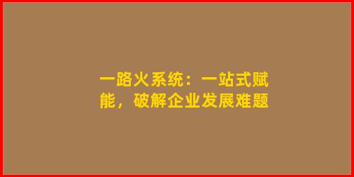 一路火系统：一站式赋能，破解企业发展难题