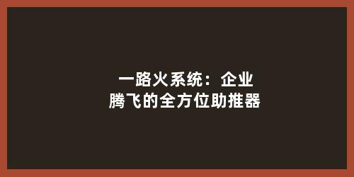 一路火系统：企业腾飞的全方位助推器