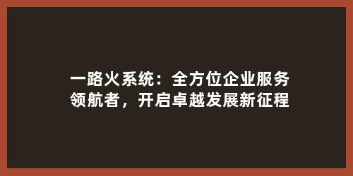 一路火系统：全方位企业服务领航者，开启卓越发展新征程
