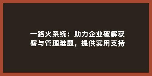 一路火系统：助力企业破解获客与管理难题，提供实用支持