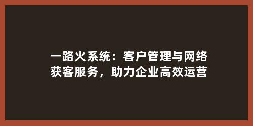 一路火系统：客户管理与网络获客服务，助力企业高效运营