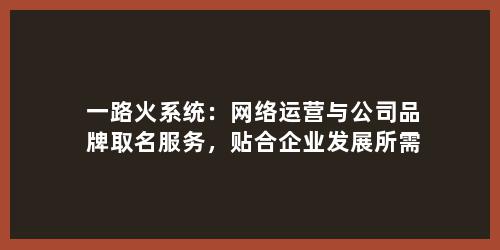 一路火系统：网络运营与公司品牌取名服务，贴合企业发展所需