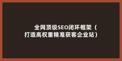 全网顶级SEO闭环框架（打造高权重精准获客企业站）
