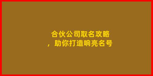 合伙公司取名攻略，助你打造响亮名号
