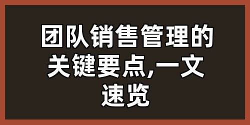 团队销售管理的关键要点,一文速览