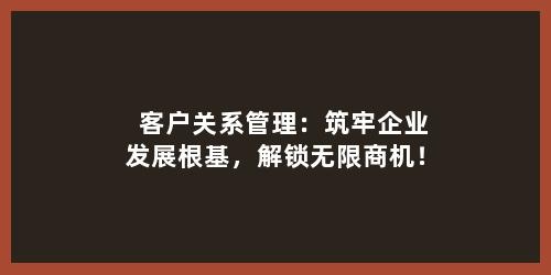 客户关系管理：筑牢企业发展根基，解锁无限商机！