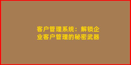 客户管理系统：解锁企业客户管理的秘密武器
