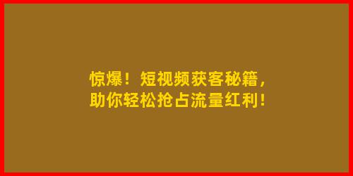 惊爆！短视频获客秘籍，助你轻松抢占流量红利！