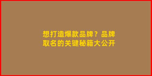 想打造爆款品牌？品牌取名的关键秘籍大公开