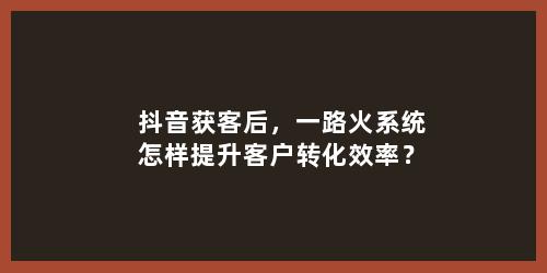 抖音获客后，一路火系统怎样提升客户转化效率？