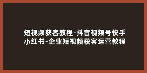 短视频获客教程-抖音视频号快手小红书-企业短视频获客运营教程