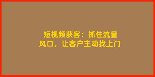 短视频获客：抓住流量风口，让客户主动找上门