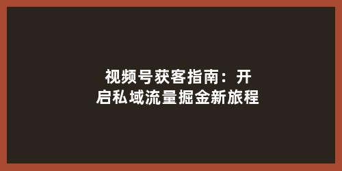 视频号获客指南：开启私域流量掘金新旅程