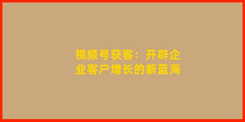 视频号获客：开辟企业客户增长的新蓝海