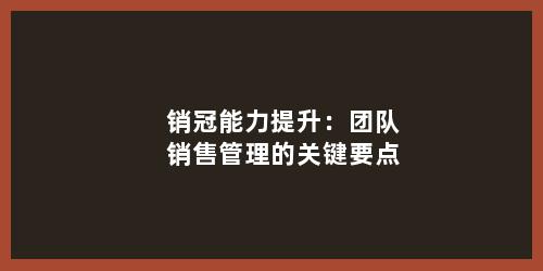 销冠能力提升：团队销售管理的关键要点