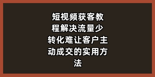《短视频获客教程：解决流量少转化难，让客户主动成交的实用方法》