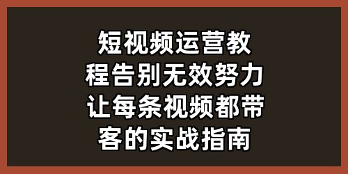 《短视频运营教程：告别无效努力，让每条视频都带客的实战指南》