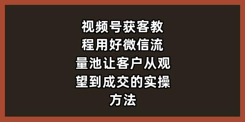 《视频号获客教程：用好微信流量池，让客户从观望到成交的实操方法》