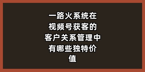 一路火系统在视频号获客的客户关系管理中有哪些独特价值？