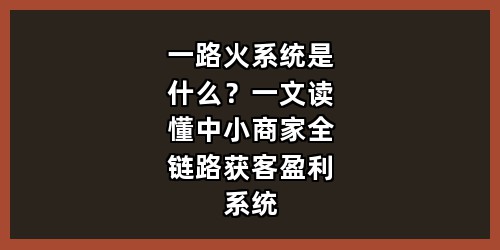 一路火系统是什么？一文读懂中小商家全链路获客盈利系统