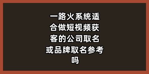 一路火系统适合做短视频获客的公司取名或品牌取名参考吗？