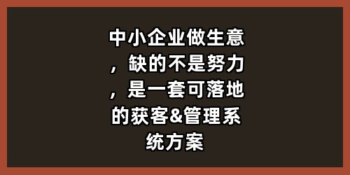 中小企业做生意，缺的不是努力，是一套可落地的获客&管理系统方案
