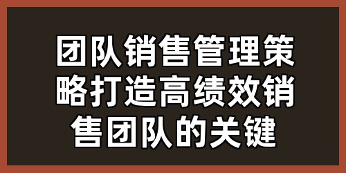 团队销售管理策略：打造高绩效销售团队的关键