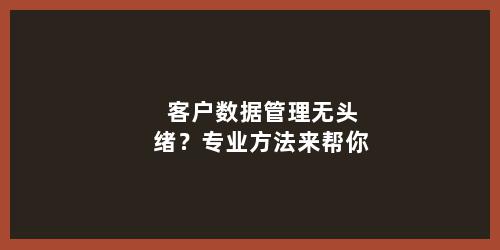 客户数据管理无头绪？专业方法来帮你
