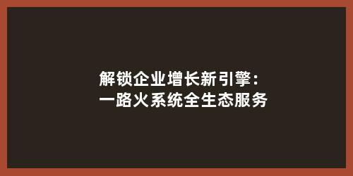 解锁企业增长新引擎：一路火系统全生态服务