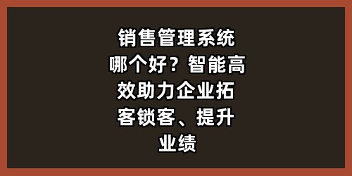 销售管理系统哪个好？智能高效助力企业拓客锁客、提升业绩